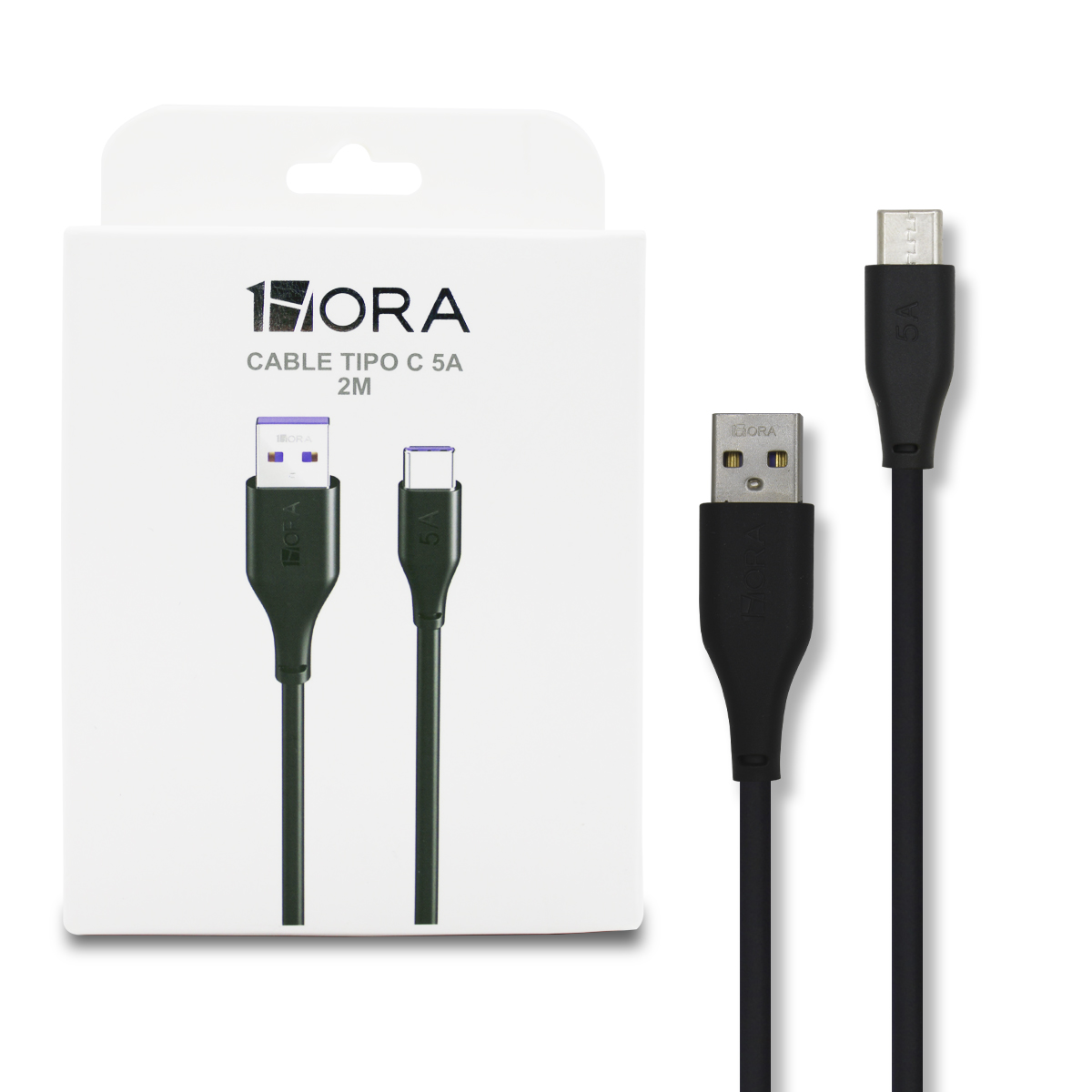 Paquete 2 Cables 1 Hora 2m 1x Tipo C, 1x Lightning Negro Combo Pack Kit Set