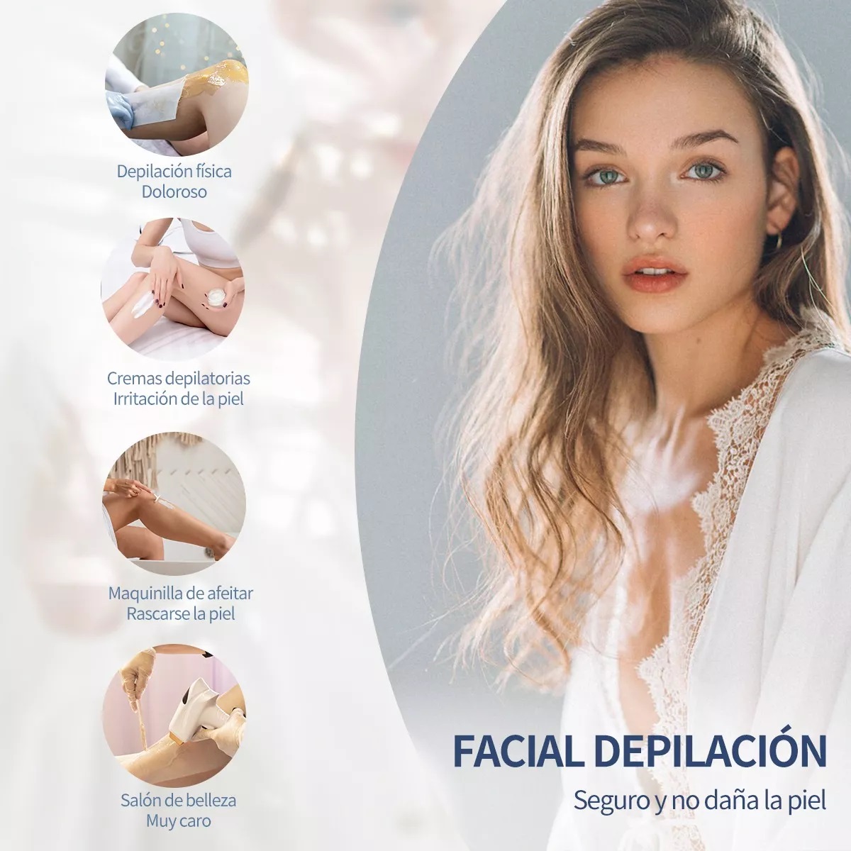 Depiladora Facial Eléctrica Portátil Con Luz Recargable Azul