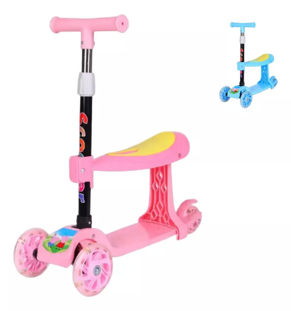 Patinete Asiento Plegable Altura Ajustable Patinete Infantil 2 En 1 Con Asiento Plegable - Ruedas Con Luz, Altura Ajustable (3-8 Años
