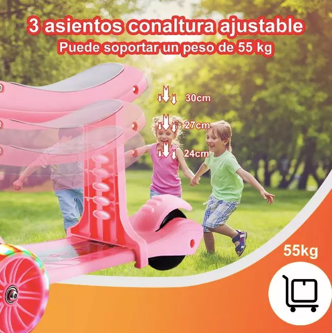 Patineta Scooter Infantil Con Luz Y Asiento Plegable 3 En 1