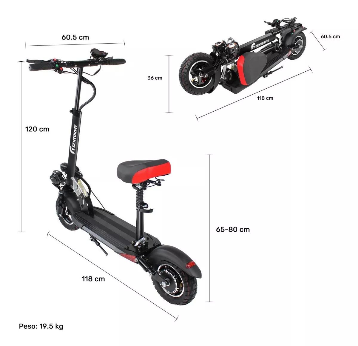 Scooter Electrico Con Asiento Luz Led Usb Alarma 48 Km/h
