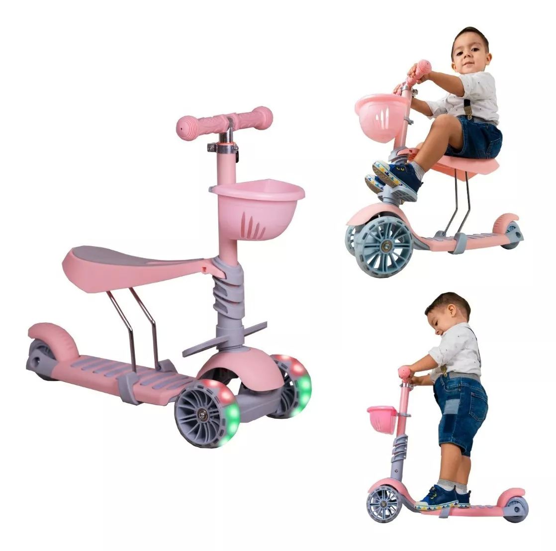 Scooter / Patin 3 En 1 Para Niños Con 3 Ruedas Y Luces