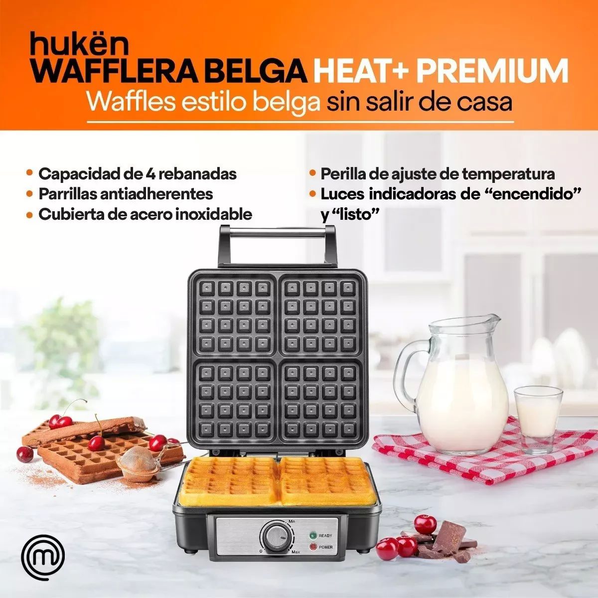 Wafflera Belga Heat+ Premium 4 Rebanadas Acero Masterchef 4.7 Calificación 4.5 de 5 (224)