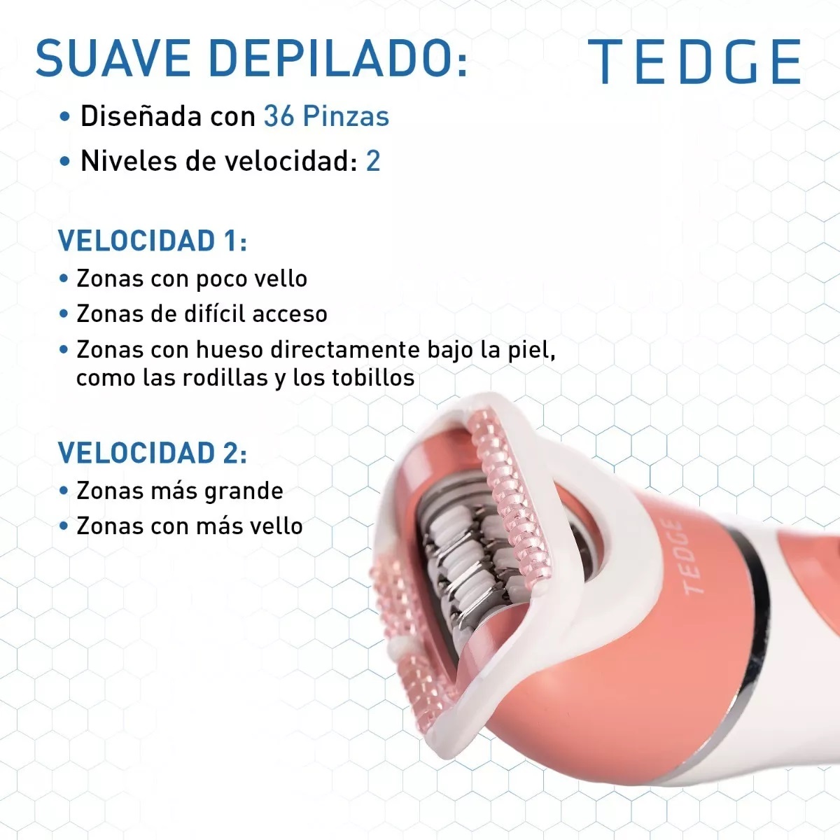 Depiladora Tedge Eléctrica Recargable Multi Cabezal Color Rosa con blanco