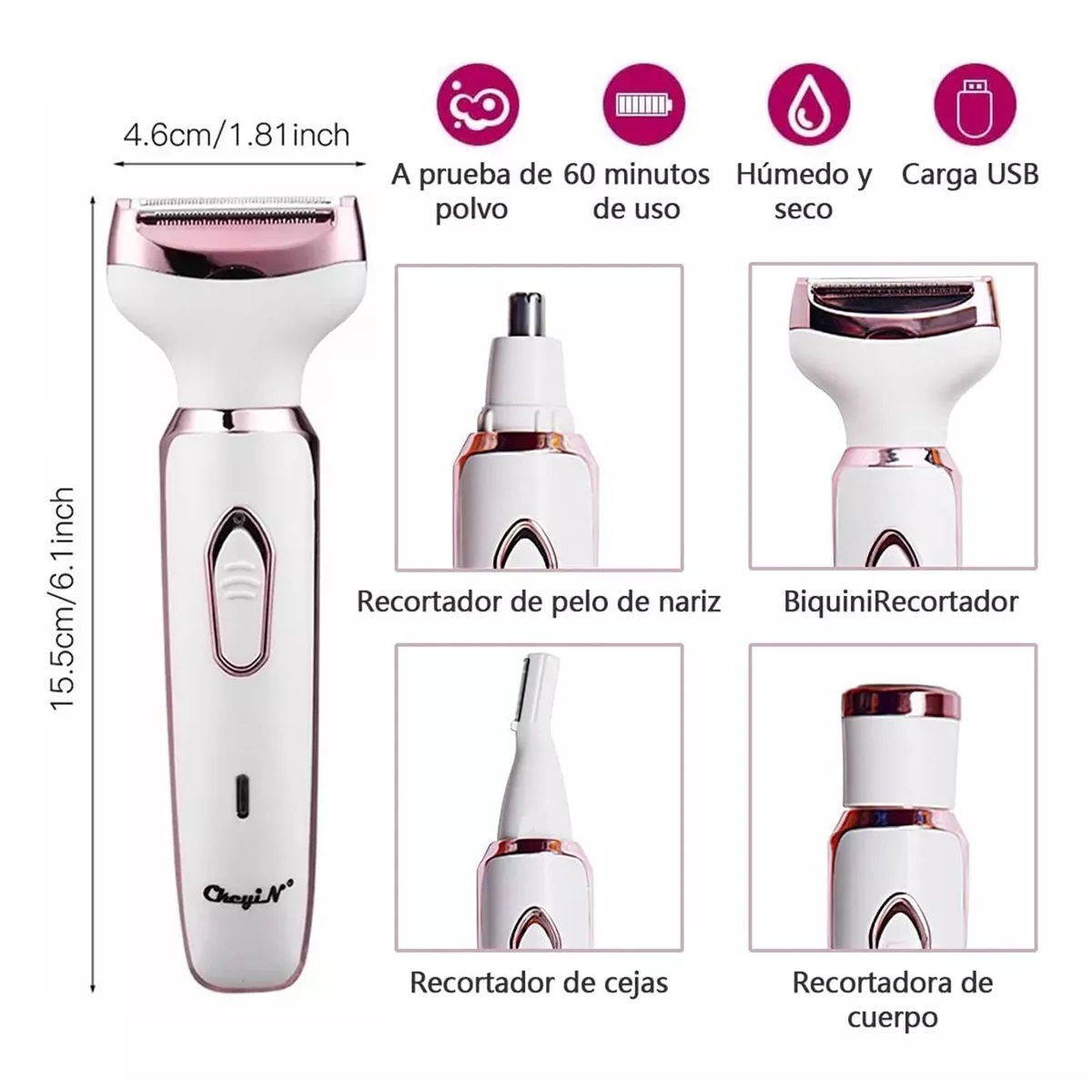 Depiladora Electrica Recargable De Facial Para Mujer 4 En 1