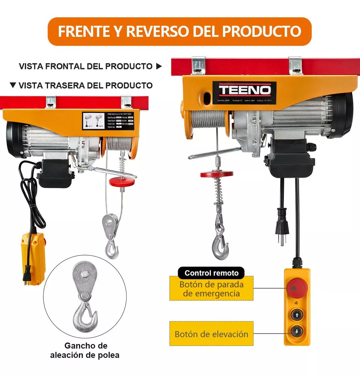Polipasto Eléctrico Teeno De Carga De 600 Kilos, 20 M, 110v