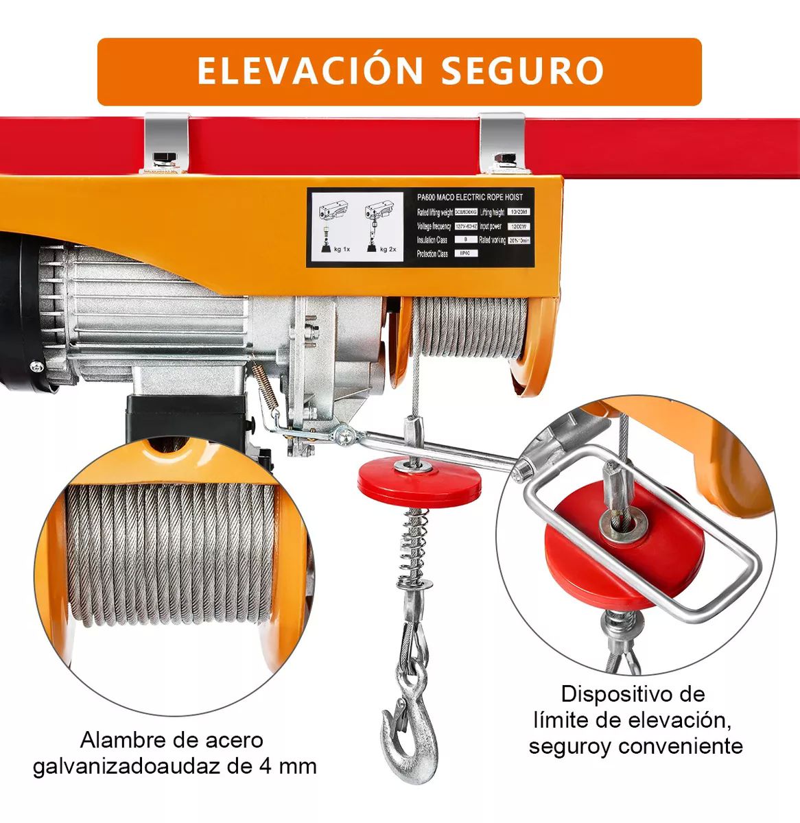 Polipasto Eléctrico Teeno De Carga De 600 Kilos, 20 M, 110v