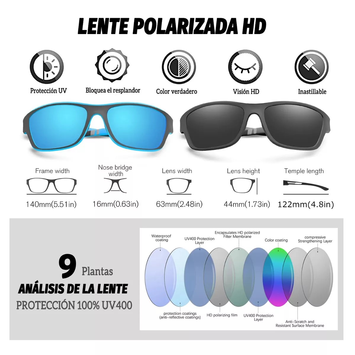 Gafas De Sol Hombre Lentes Deportivo Ciclismo Pesca Black/Blue