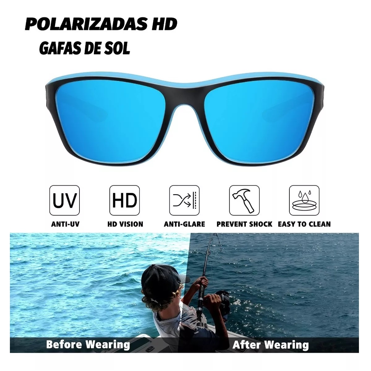 Gafas De Sol Hombre Lentes Deportivo Ciclismo Pesca Black/Blue