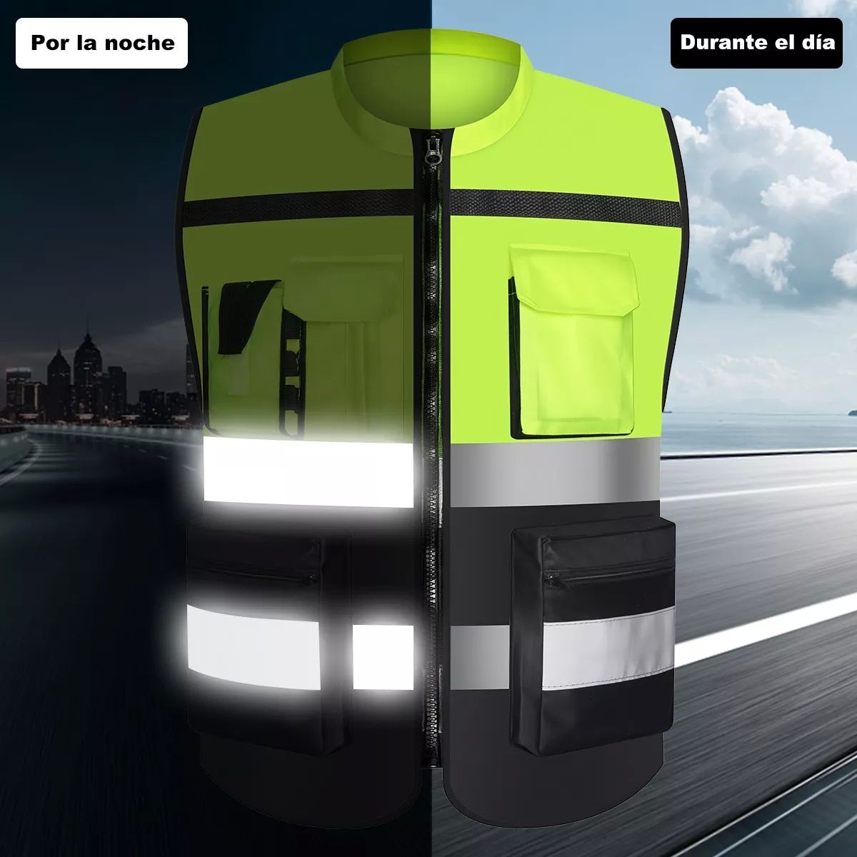  Chaleco de seguridad de trabajo con tiras reflectantes para  ingeniero de alta visibilidad, chaleco reflectante de 5 bolsillos, chaleco  de trabajo para hombres : Herramientas y Mejoras del Hogar