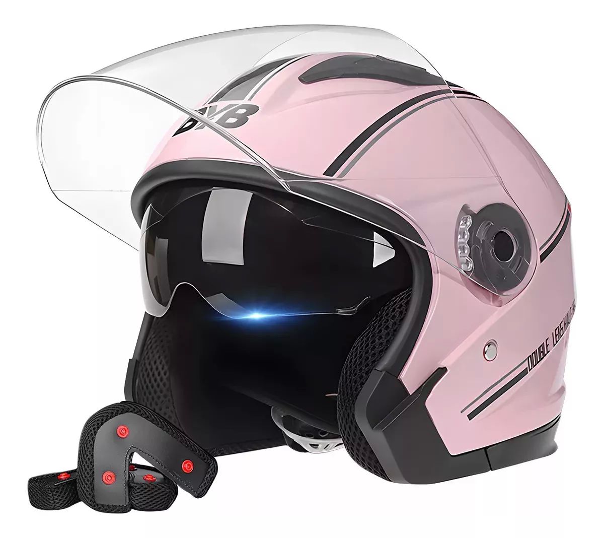 Casco De Moto Abatible Con Doble Mica color ROSA