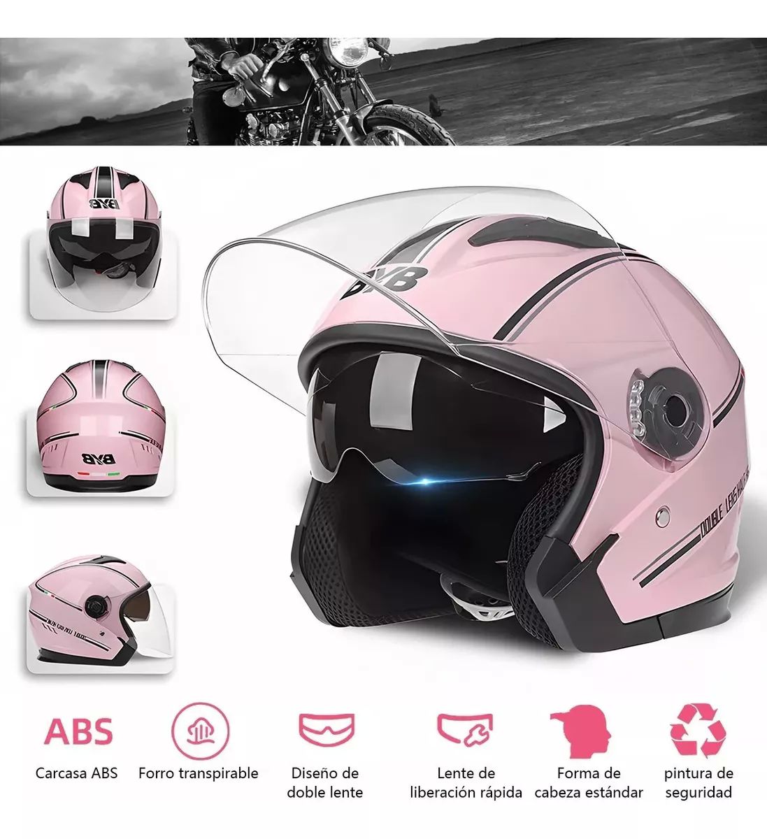 Casco De Moto Abatible Con Doble Mica color ROSA
