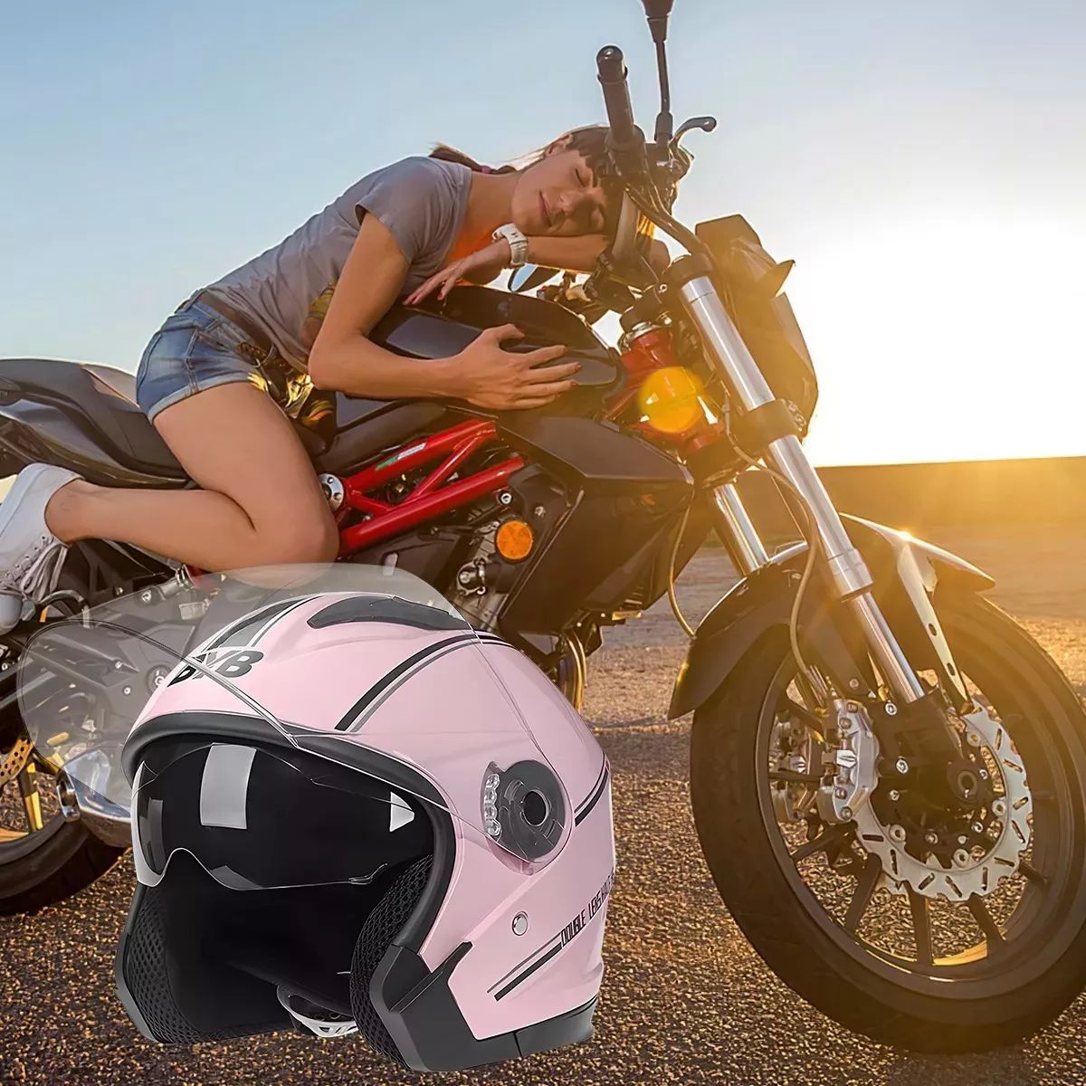 Casco De Moto Abatible Con Doble Mica color ROSA