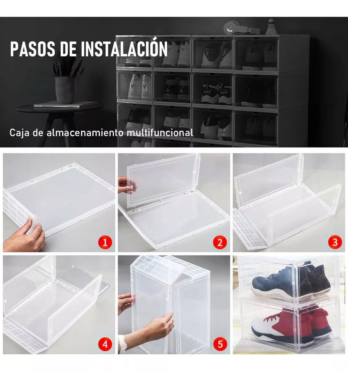 12piezas Zapatero Magnético Apilable Plástico Duro Reforzado.