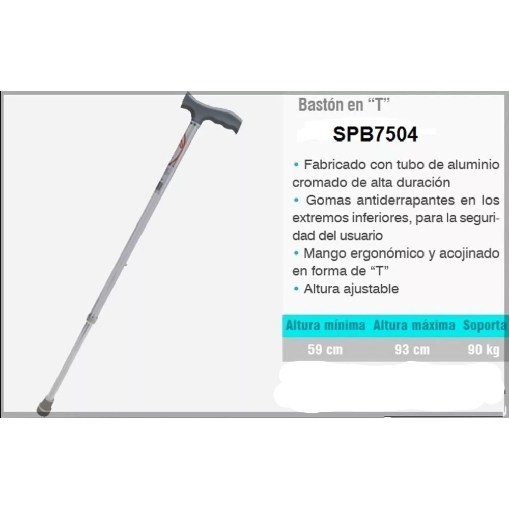 Baston Apoyo En T Plateado Ajustable Aluminio PVC SPEEDY