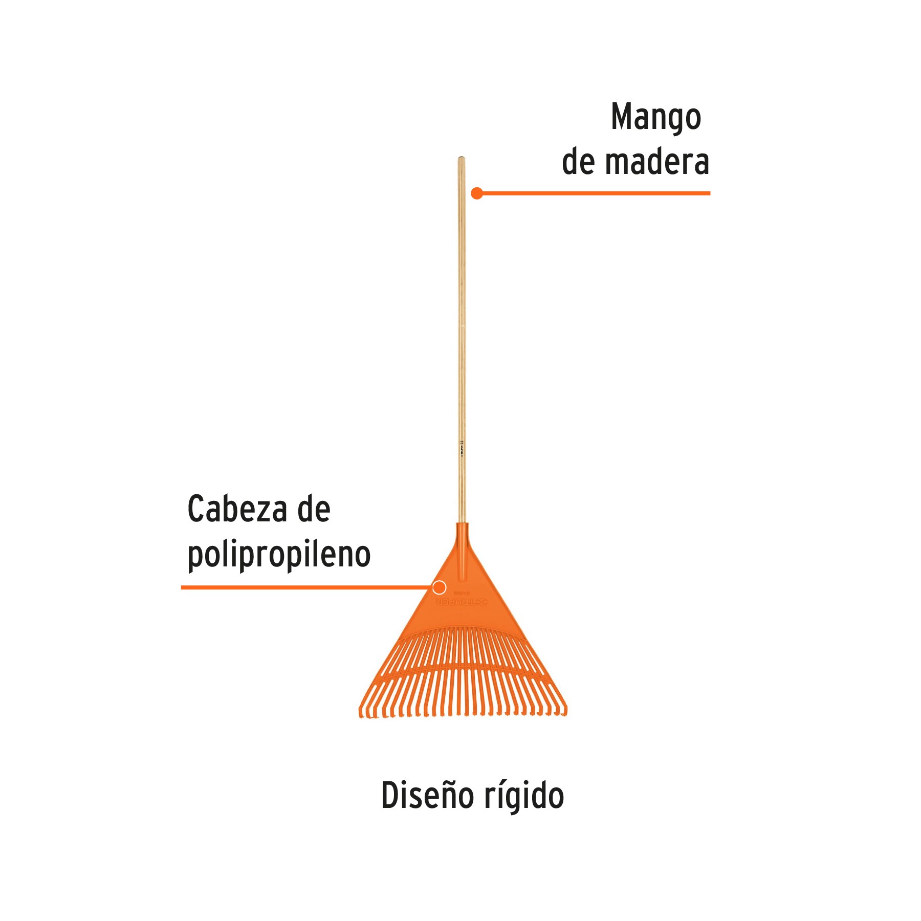 ESCOBA PLÁSTICA RÍGIDA PARA JARDÍN, 26 DIENTES, MANGO 48" TRUPER 19788