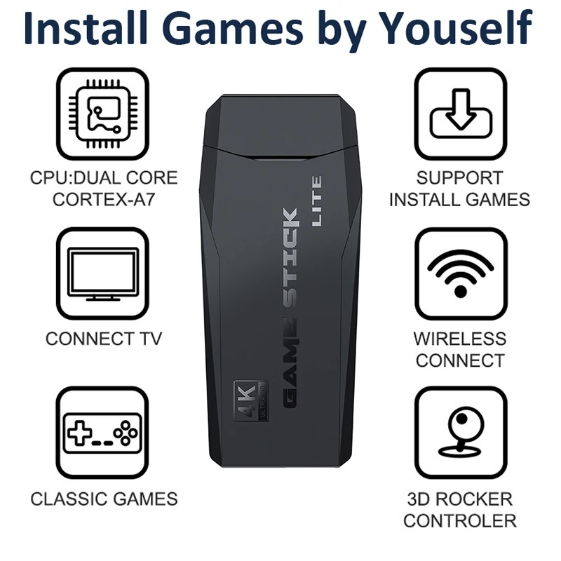 Consola de Juegos Retro inalámbrica de 2.4 G Gamestick 4K