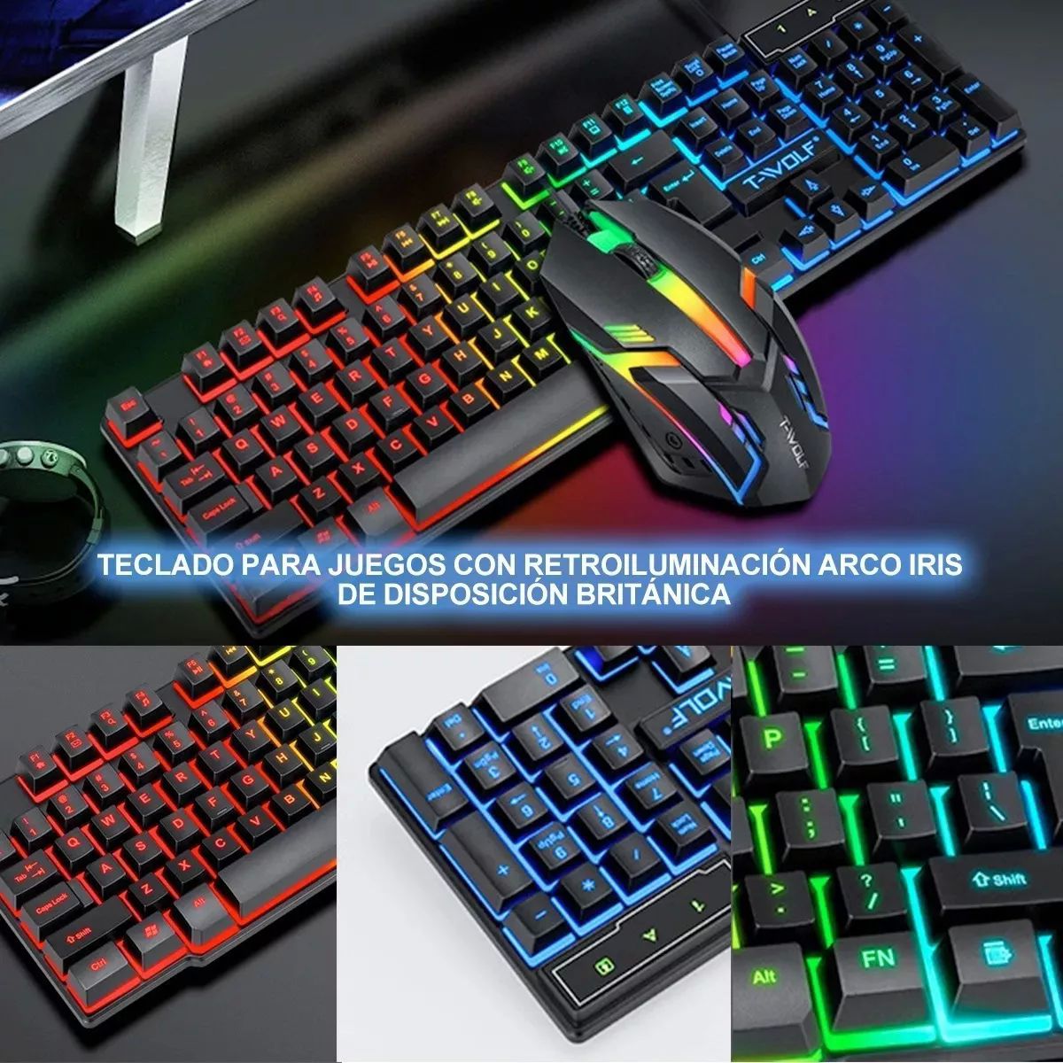 Ratón Y Teclado Retroiluminados 4 En 1 Gamer Español