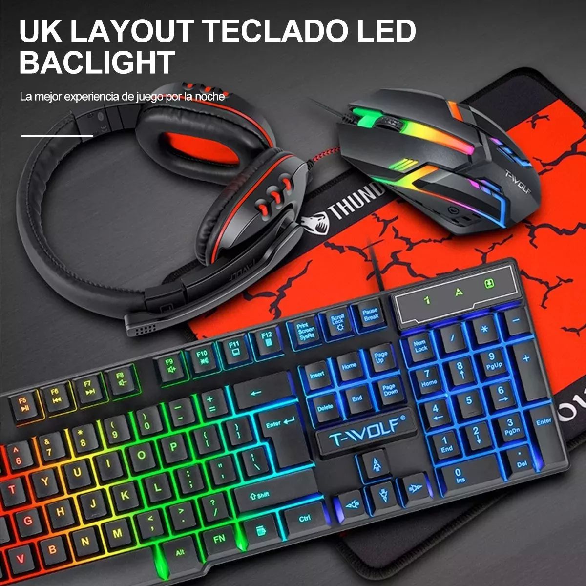 Ratón Y Teclado Retroiluminados 4 En 1 Gamer Español