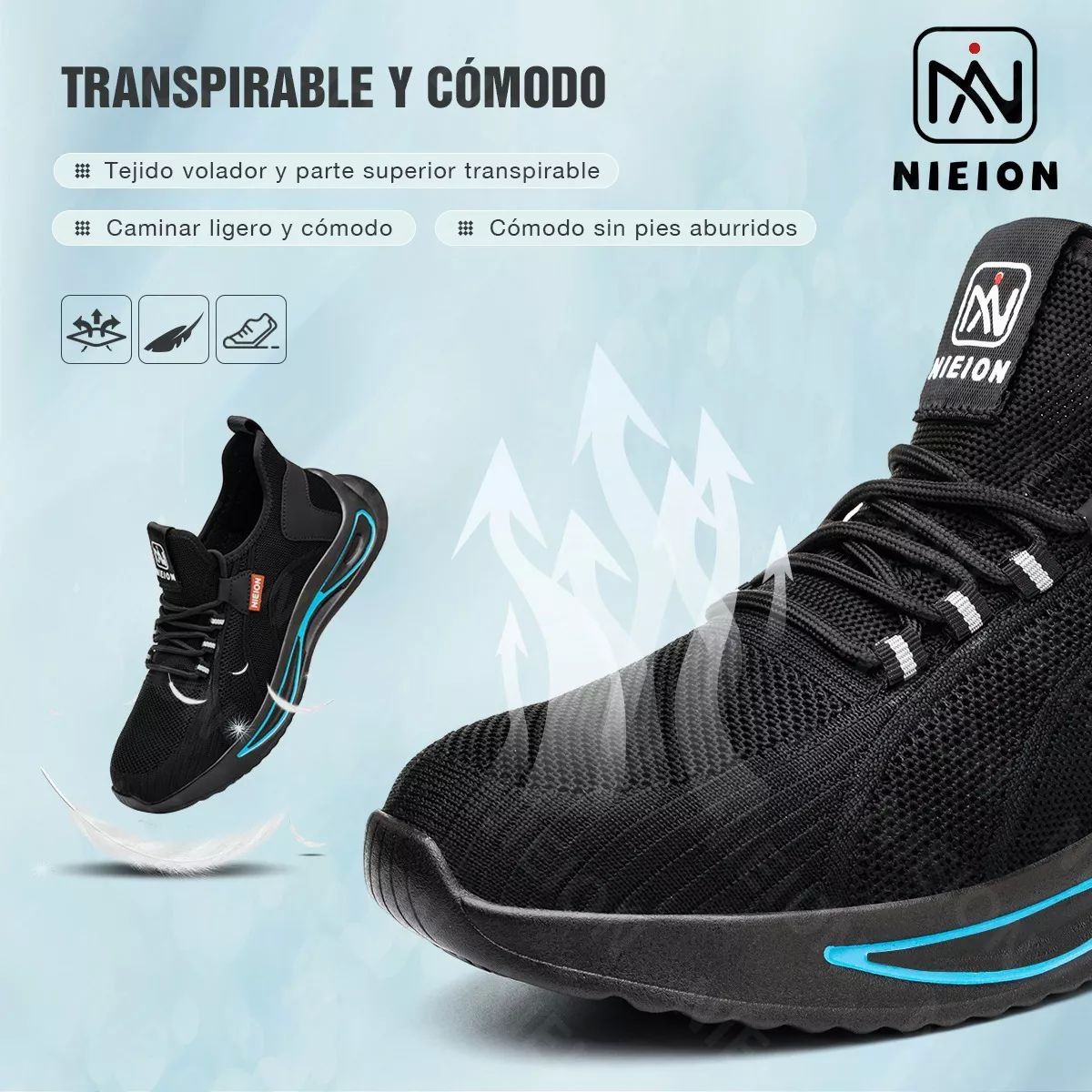Zapatos De Seguridad Tenis De Fibra Transpirables Nieion TALLA 27 color NEGRO