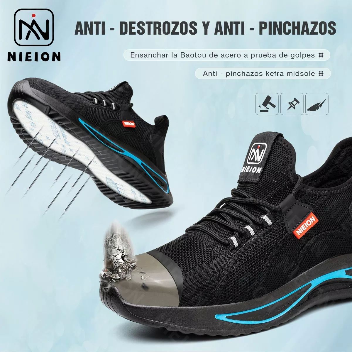 Zapatos De Seguridad Tenis De Fibra Transpirables Nieion TALLA 27 color NEGRO