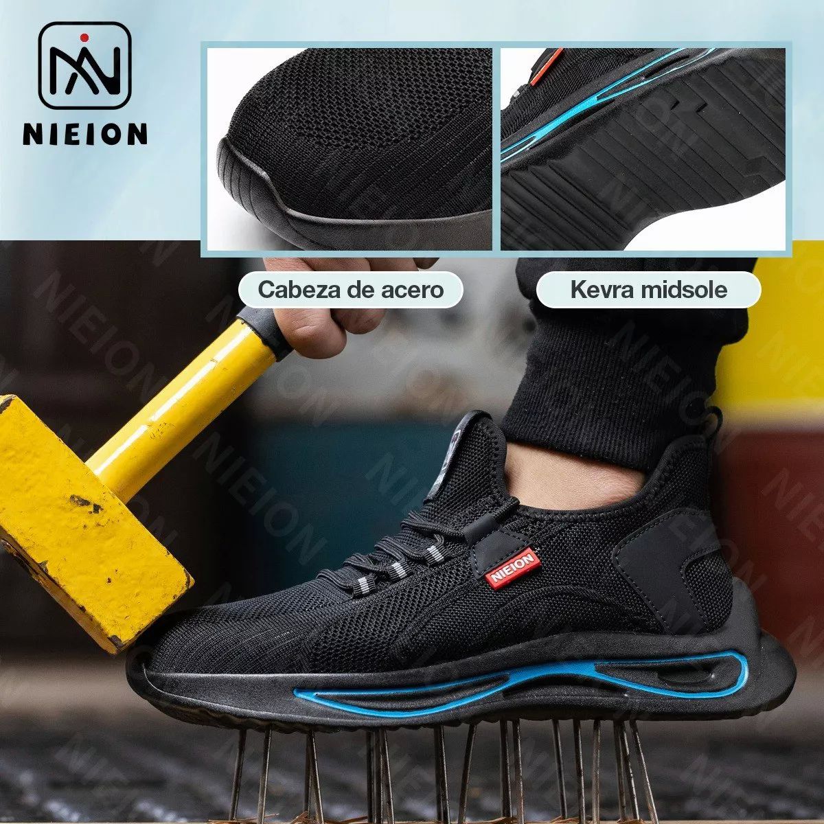 Zapatos De Seguridad Tenis De Fibra Transpirables Nieion TALLA 27 color NEGRO