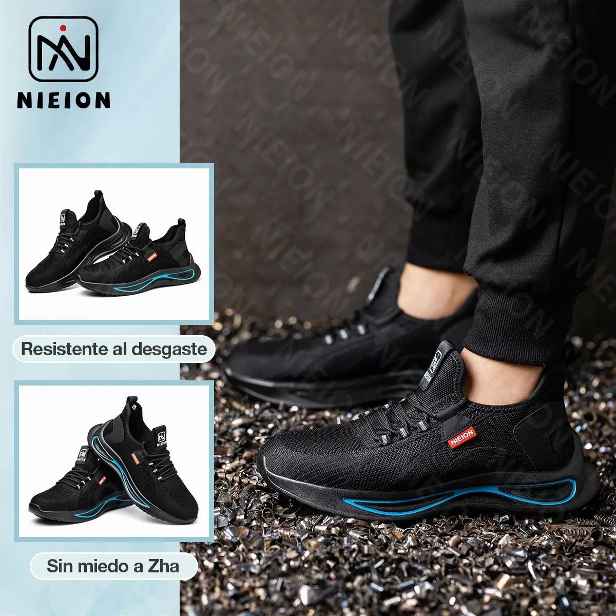 Zapatos De Seguridad Tenis De Fibra Transpirables Nieion TALLA 27 color NEGRO
