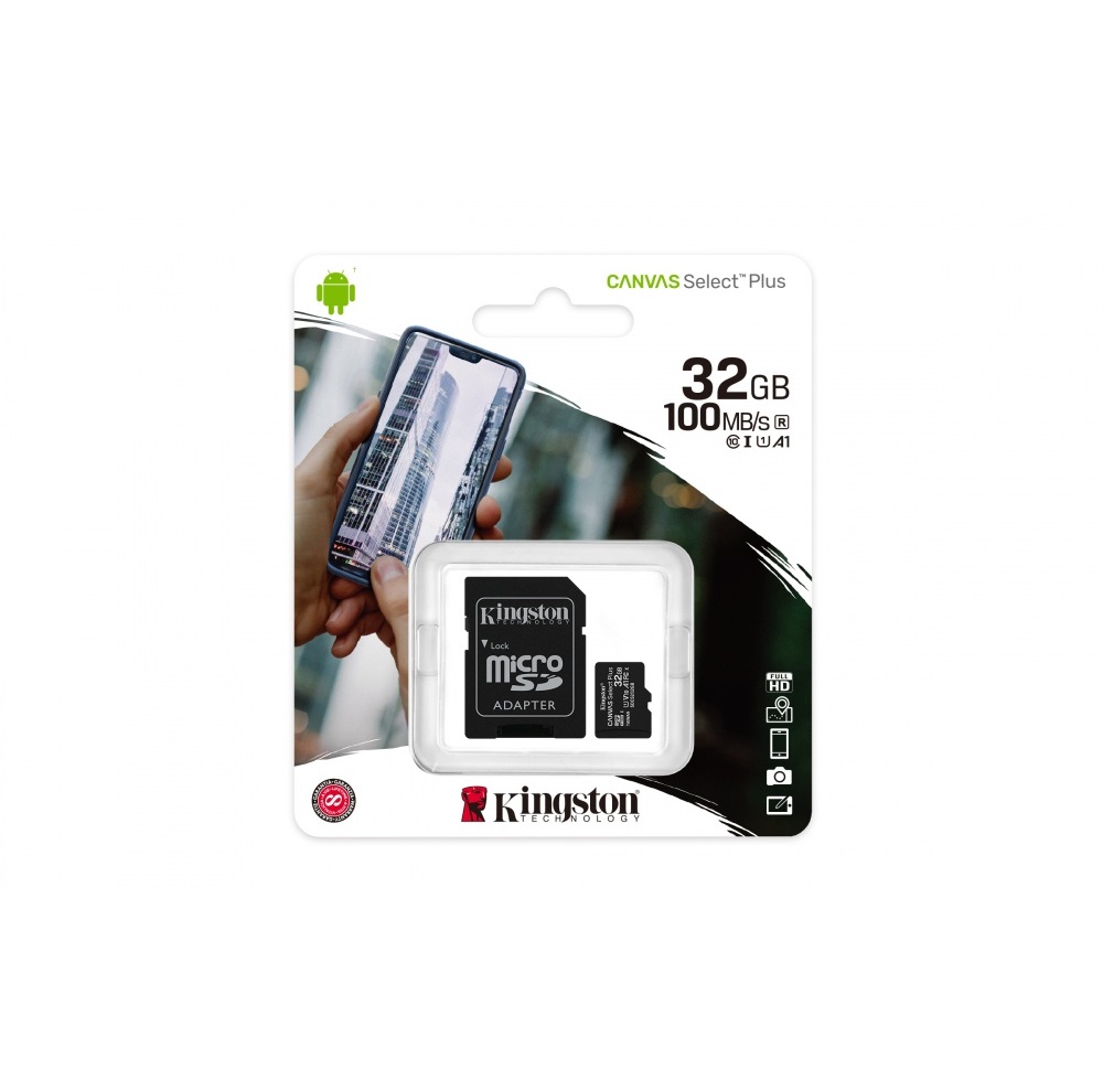 Memoria Flash Kingston Canvas Select Plus, 32GB MicroSDHC UHS-I Clase 10, con Adaptador