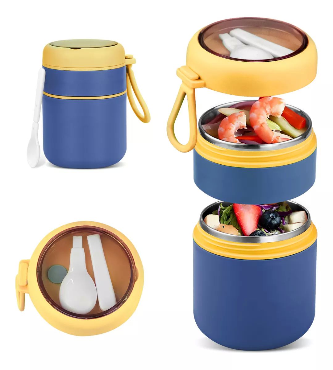 Lonchera Termica Acero Inoxidable De 710ml Incluye Cuchara color AZUL.