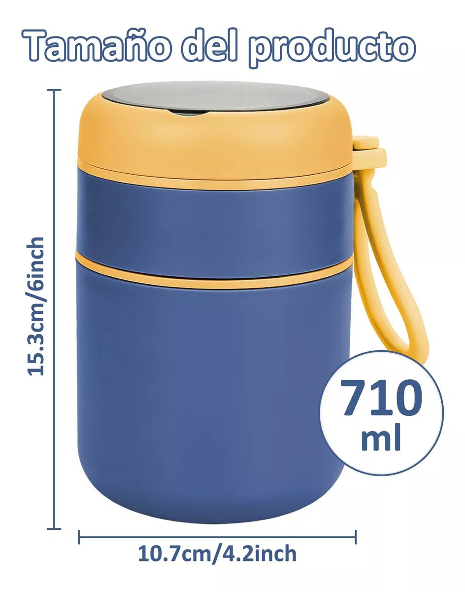 Lonchera Termica Acero Inoxidable De 710ml Incluye Cuchara color AZUL.