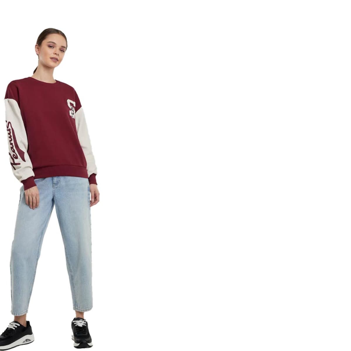 Sudadera de mujer color rojo de Snoopy, mangas blancas, mod. 1092182