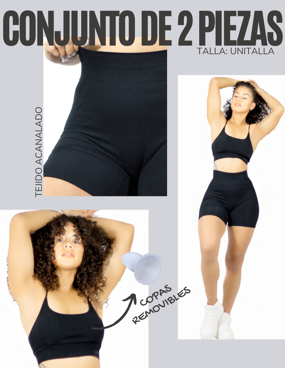 Conjunto Dama Set 2 Piezas Short Biker Y Top Anticelulitis
