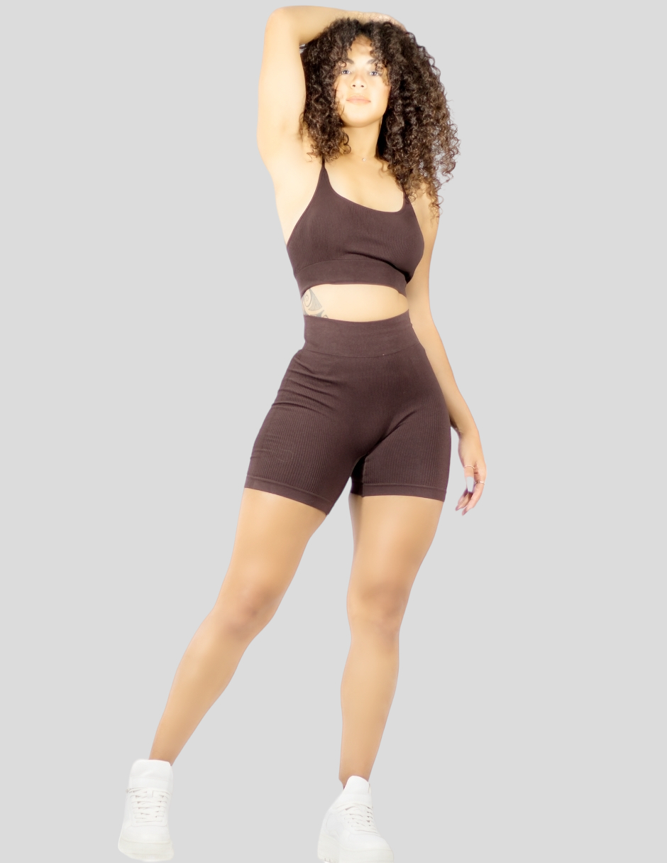 Conjunto Dama Set 2 Piezas Short Biker Y Top Anticelulitis