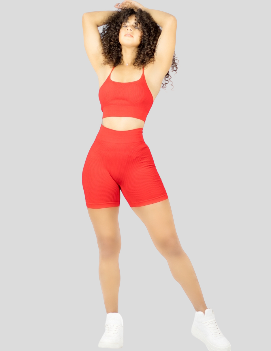 Conjunto Dama Set 2 Piezas Short Biker Y Top Anticelulitis