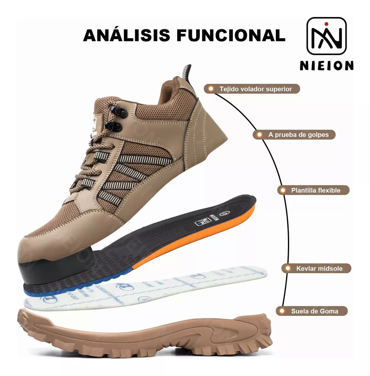 Tenis De Seguridad Industrial Zapatos Trabajo Botas Nieion TALLA 27 color MARRÓN