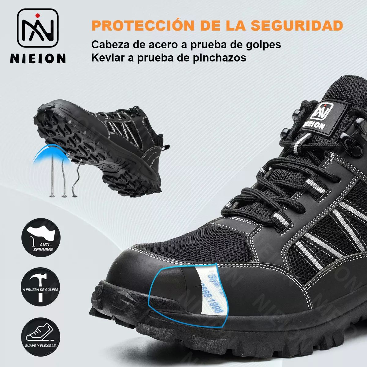 Tenis De Seguridad Industrial Zapatos Trabajo Botas Nieion TALLA 27 color NEGRO