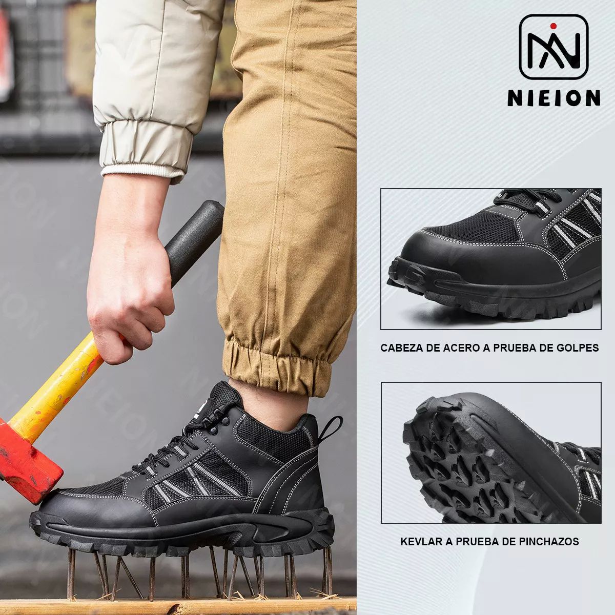 Tenis De Seguridad Industrial Zapatos Trabajo Botas Nieion TALLA 27 color NEGRO