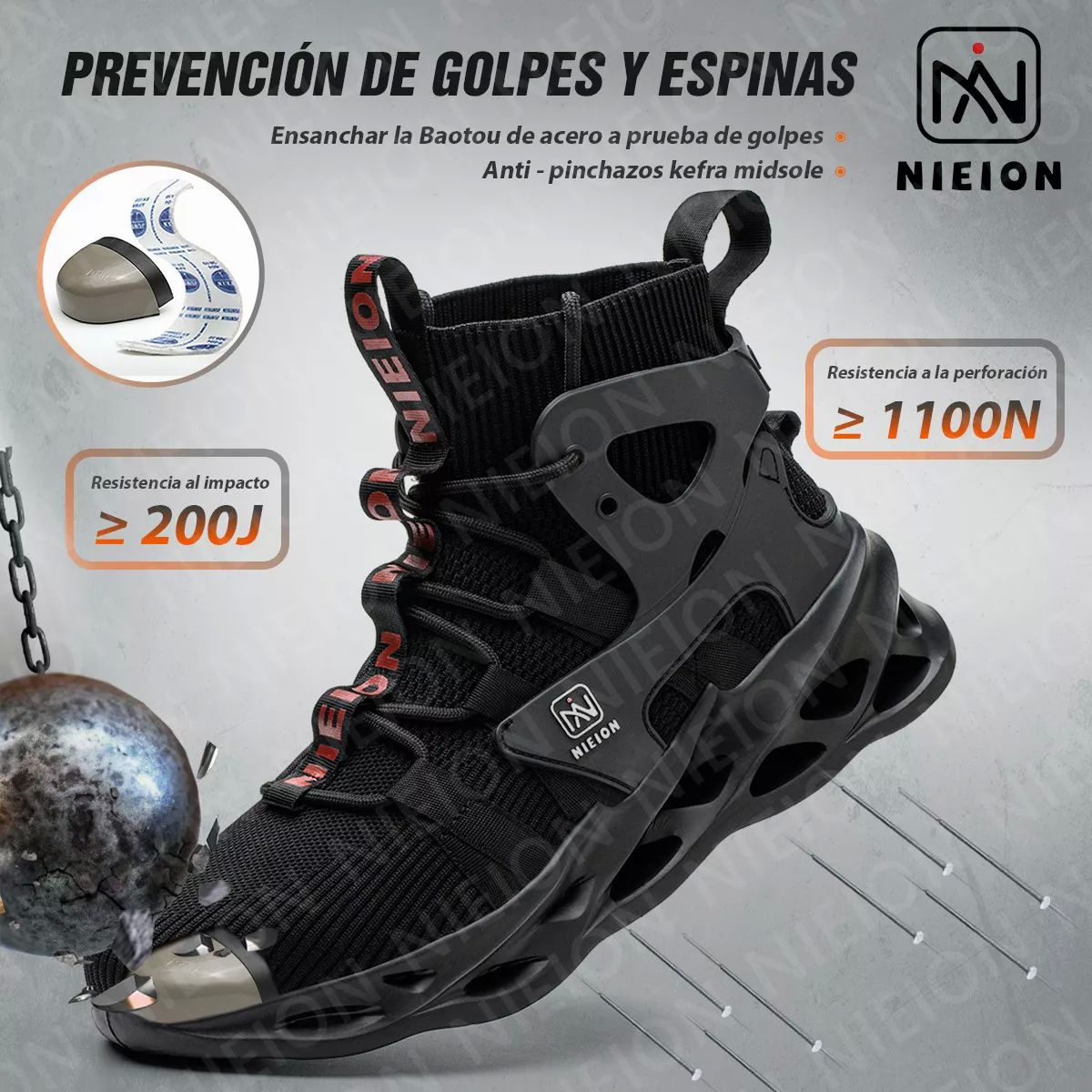 Tenis De Seguridad Zapatos Trabajo Anti-pinchazos Nieion TALLA 27 color NEGRO