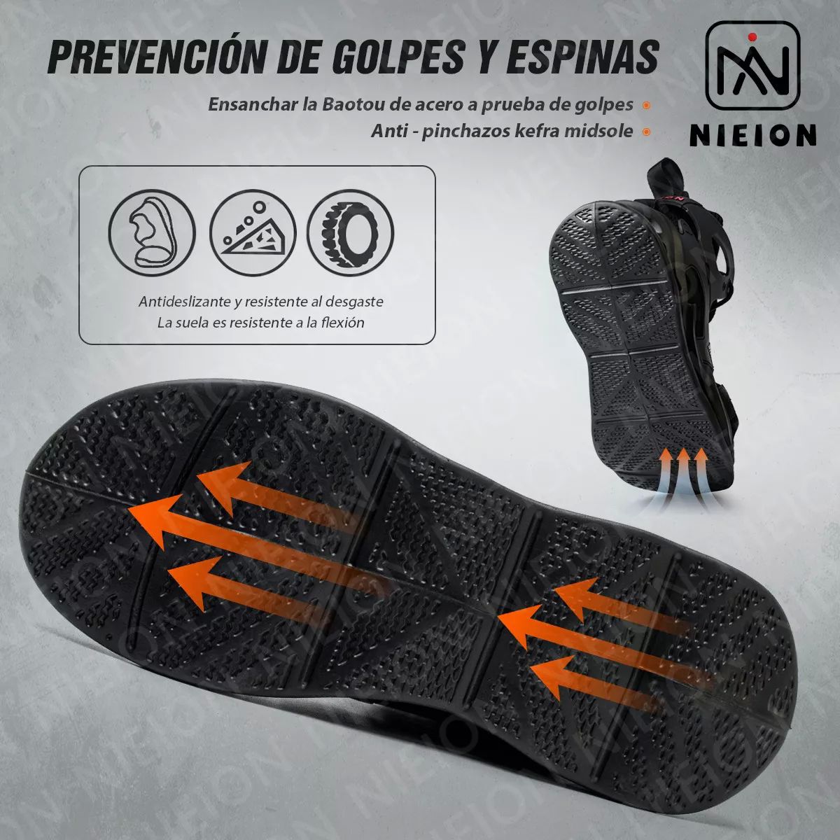Tenis De Seguridad Zapatos Trabajo Anti-pinchazos Nieion TALLA 27 color NEGRO