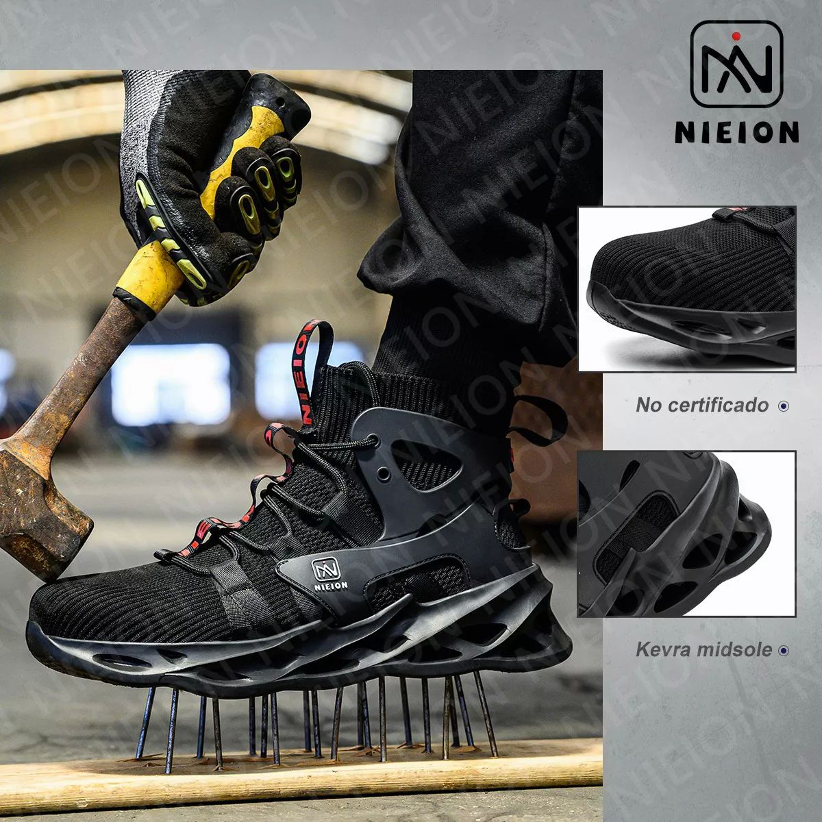 Tenis De Seguridad Zapatos Trabajo Anti-pinchazos Nieion TALLA 27 color NEGRO