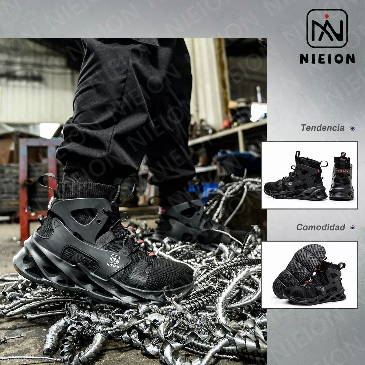 Tenis De Seguridad Zapatos Trabajo Anti-pinchazos Nieion TALLA 27 color NEGRO