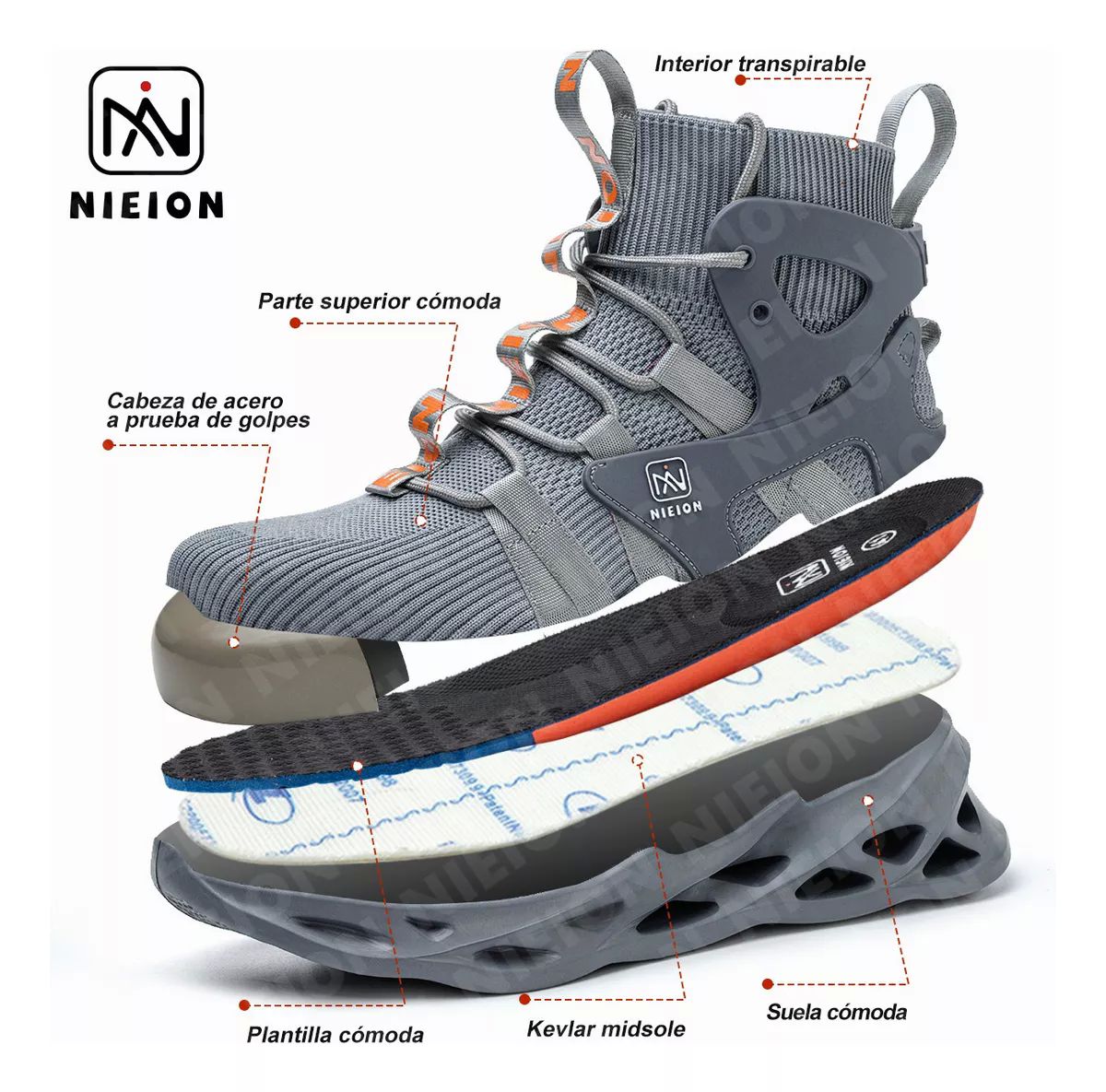 Tenis De Seguridad Zapatos Trabajo Anti-pinchazos Nieion TALLA 27 color GRIS
