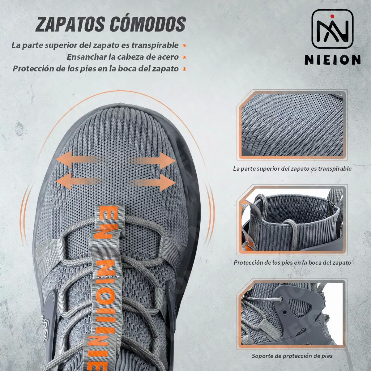 Tenis De Seguridad Zapatos Trabajo Anti-pinchazos Nieion TALLA 27 color GRIS