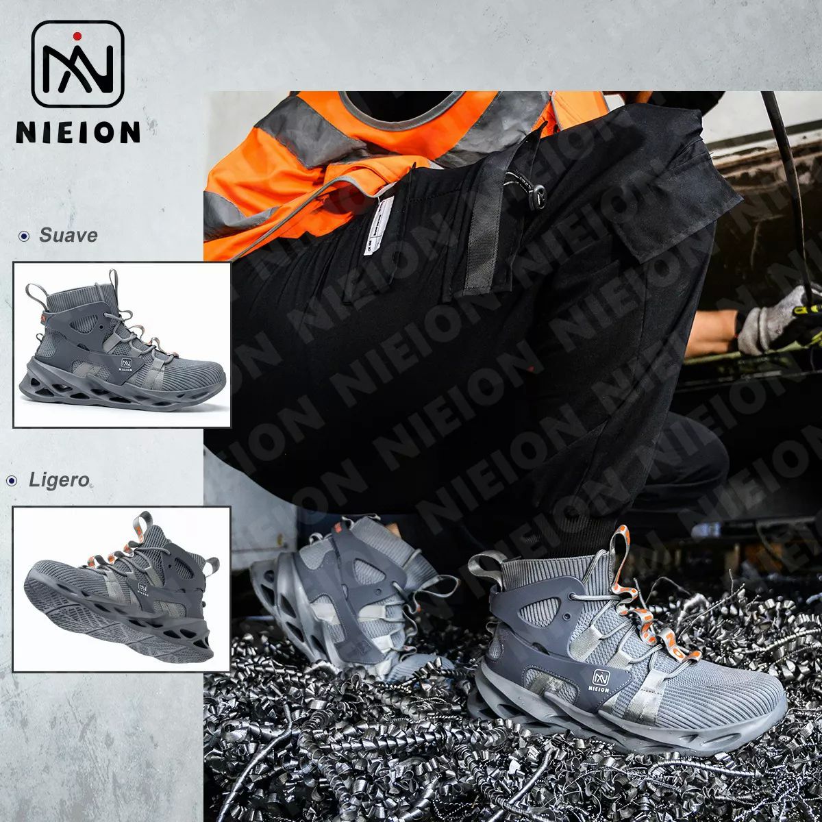 Tenis De Seguridad Zapatos Trabajo Anti-pinchazos Nieion TALLA 27 color GRIS