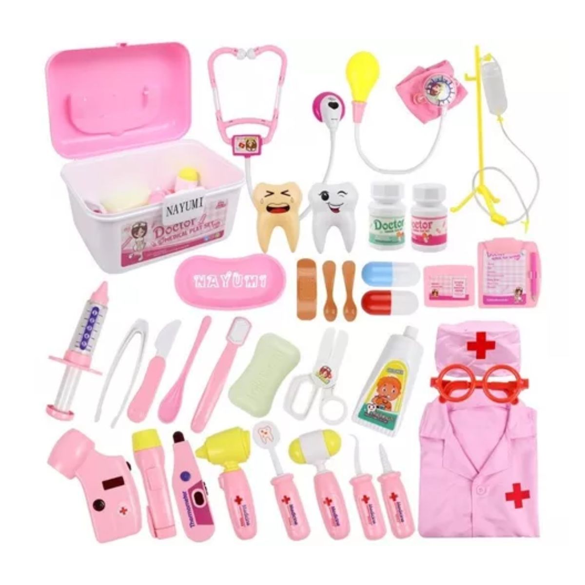 Set 35 Juguetes De Doctor Medicina Ambulancia Rol Para Niños, Rosa