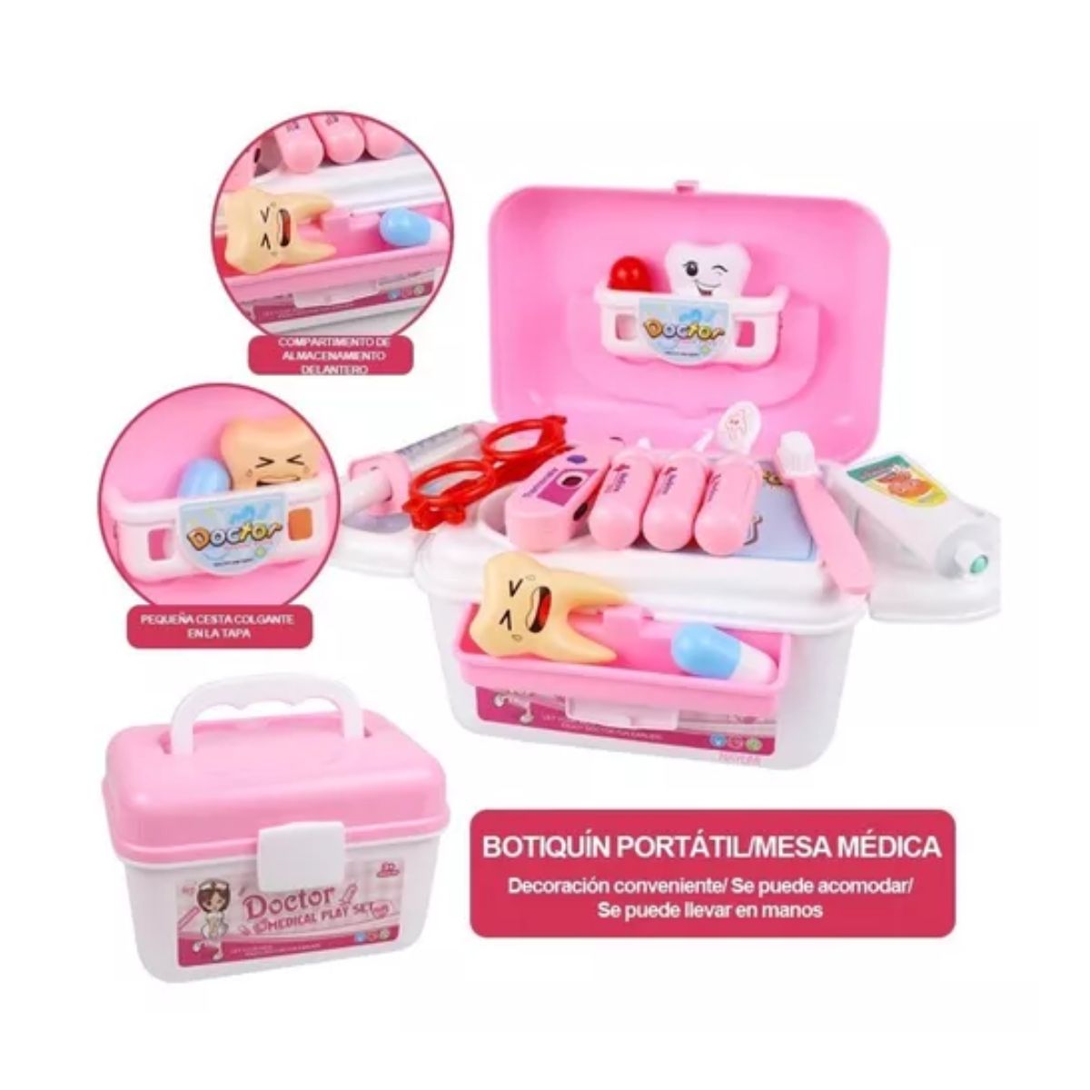 Set 35 Juguetes De Doctor Medicina Ambulancia Rol Para Niños, Rosa