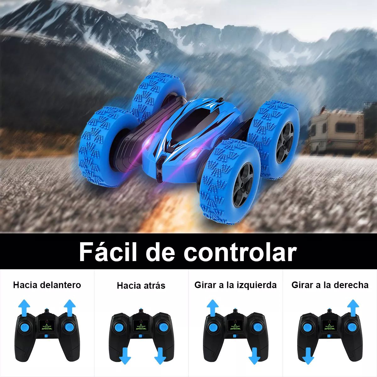 Carro Control Remoto Recargable Rotación De 360 Para Niños color AZUL