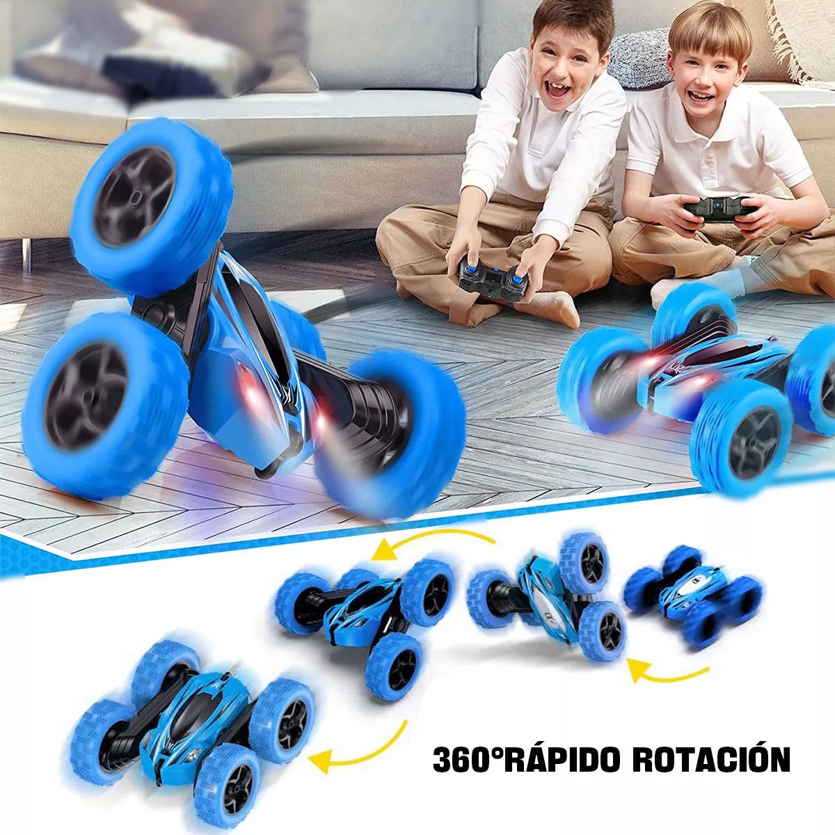 Carro Control Remoto Recargable Rotación De 360 Para Niños color AZUL