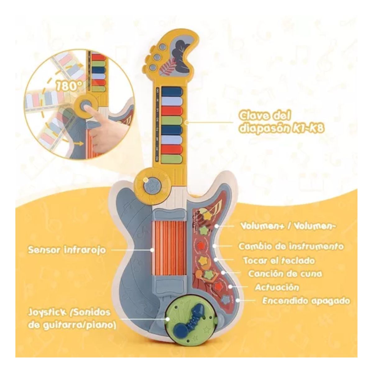 Guitarra Eléctrica Con Piano, Juguete Didáctico, Para Niños, Multicolor