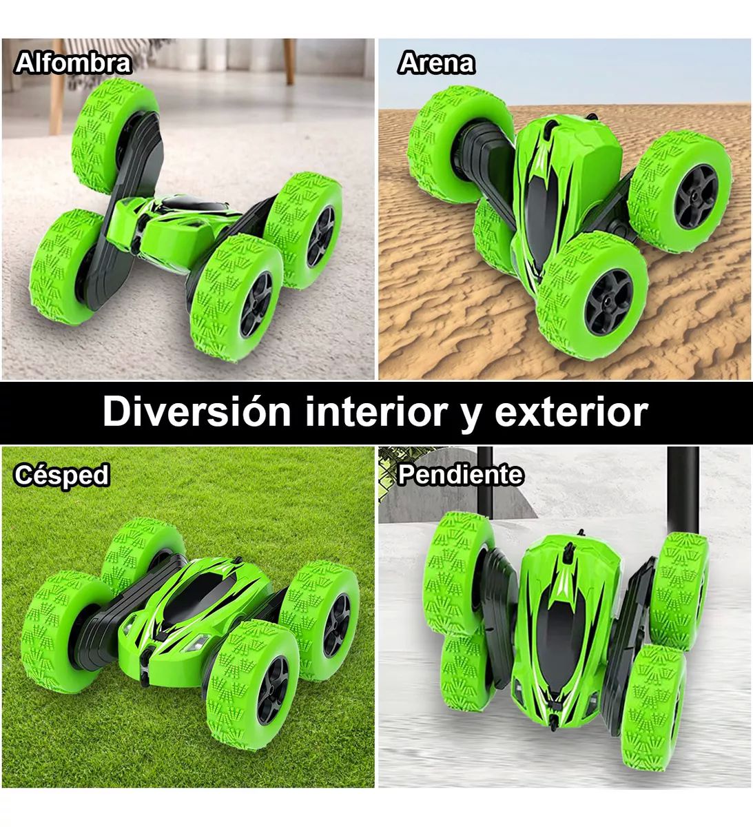 Carro Control Remoto Recargable Rotación De 360 Para Niños color VERDE